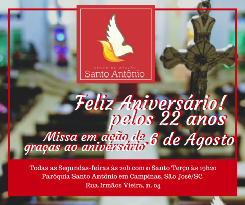 Participe da Missa em Ação de Graças pelos 22 anos do G. O. Santo Antônio
