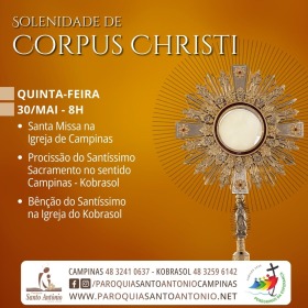 Celebração de Corpus Christi acontece na próxima quinta-feira