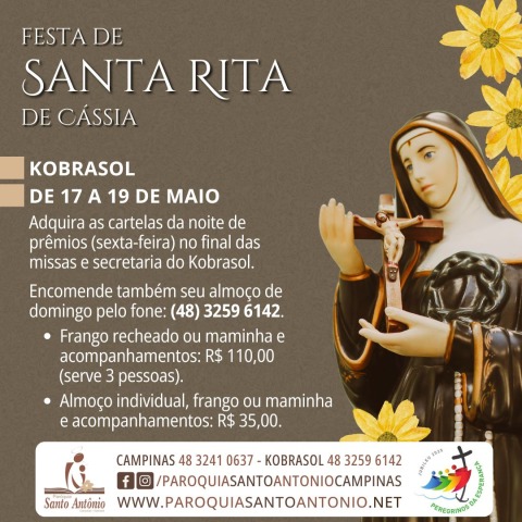 Festa de Santa Rita de Cássia acontece em maio no Kobrasol