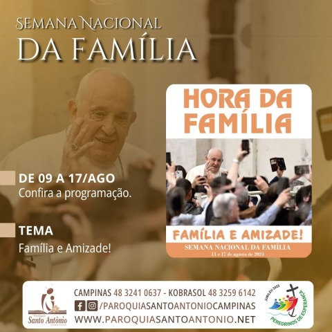 Semana Nacional da Família inicia em 9 de agosto