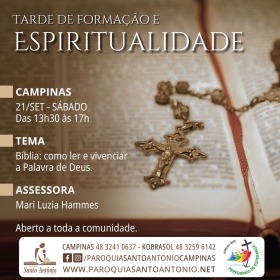 Tarde de Formação e Espiritualidade acontece neste sábado